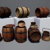Wooden props: barrels, boxes, tubes and buckets