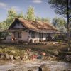 Spanish Cottage ( Spanish Cottage Spanish Cottage 3D Art Nature Tree Medieval )